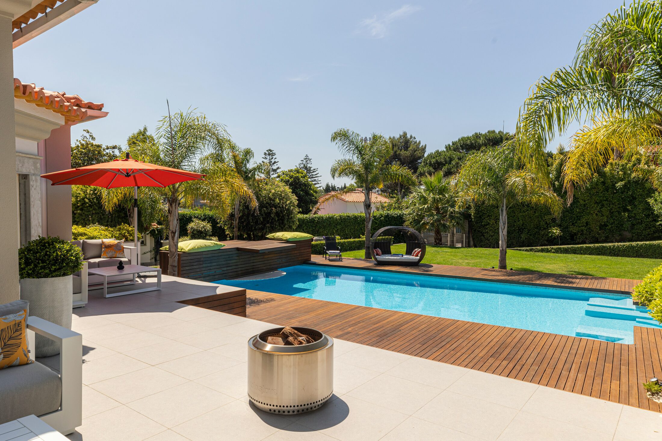 Large landscaped patio and pool area